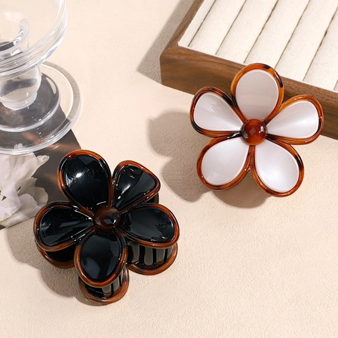 Vintage Bloem Haarklem Contrastkleur Acetaat Florale Haarpeld Elegante Half Gebonden Haarclip Voor Vrouwen Mode Haaraccessoires