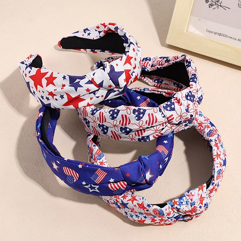 Cerchietto Annodato Bandiera USA Patriottico Rosso Bianco Blu Stelle Strisce Fascia Capelli Donna Giorno Indipendenza Accessori