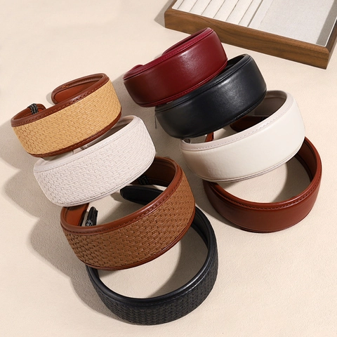 Vintage Lederen Geweven Brede Rand Haarband Voor Vrouwen Hoog Volume Haaccessoires PU-Leder Elegant Effen Kleur Haarband