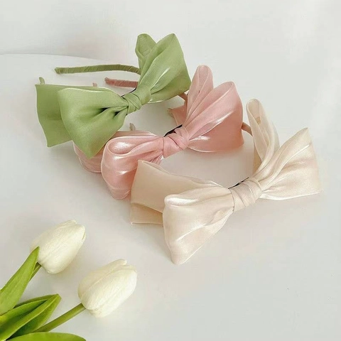 Serre-tête Élégant à Gros Nœud en Satin Organza Bandeau Brillant pour Femmes Filles Style Princesse Douce Accessoires de Cheveux