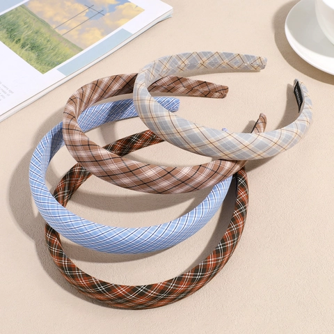 Vintage Karo Stoff Haarband Koreanischen Stil Karierten Stoff Haarreif Elegant Handgemachte Hohe Schädel Top Kopfschmuck Für Damen
