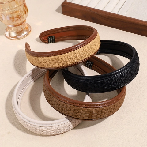 Diadema Vintage de Cuero Sintético Trenzado para Mujer Diseño Ancho Retro Moda Minimalista Accesorio para Cabello