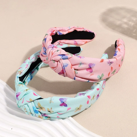 Diadema con Nudo de Mariposa y Estampado Floral Estilo Coreano Dulce Ancha Antideslizante de Tela para Niñas Niños Accesorios para el Cabello