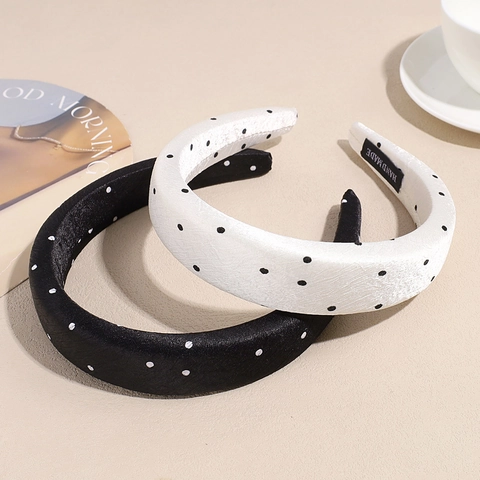 Cerchietto Imbottito in Satin a Pois per Donna Fatto a Mano in Tessuto Accessorio per Capelli alla Moda Cerchietto