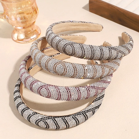 Luxury Full Rhinestone Pave Wide Headband For Women Sparkly Spiral Pattern Non-Slip Hair Hoop Fashion Accessories Daily Party