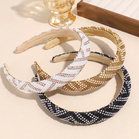 Lussuoso Cerchietto Imbottito Largo con Künstliche Perle e Strass per Donna Elegante Cerchietto in Tessuto Intarsiato per Matrimonio Banchetto Festa Gioielli