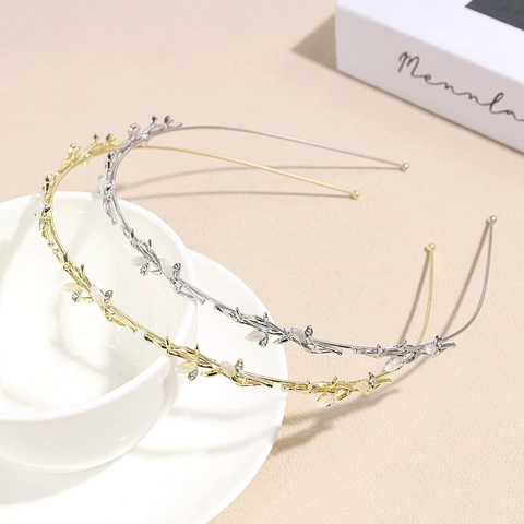 Vintage Legierung Blatt Strass Stirnband Für Damen Elegant Braut Haarreif Wald Stil Hochzeit Zubehör Gold Silber