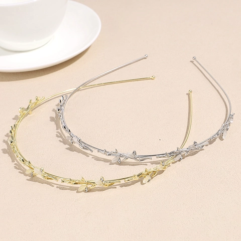 Vintage Legierung Blatt Strass Stirnband Für Damen Elegant Braut Haarreif Wald Stil Hochzeit Zubehör Gold Silber