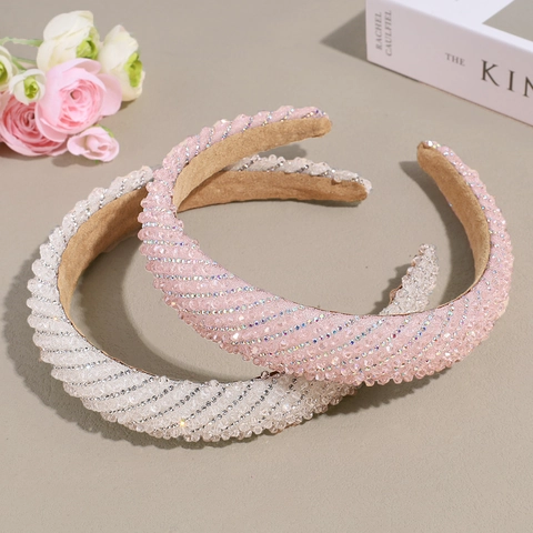 Fashion Twill Rhinestone Headband For Women Hand-beaded Padded Hair Band High Skull Top Elegant Hair Accessories Jewelry
