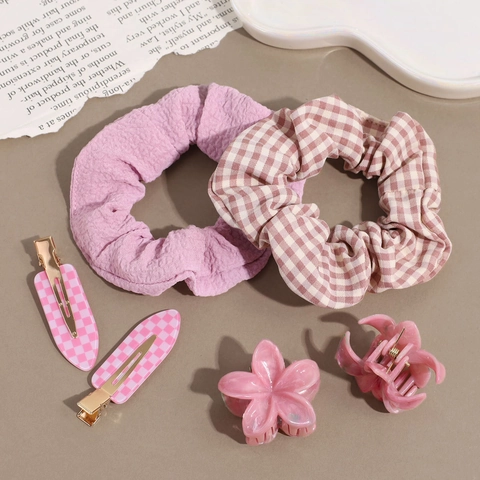 Elegante Set Di Elastici E Fermagli Per Capelli Per Ragazze Donne Vintage Perla Artificial Quadri Motivo Floreale Tessuto Satin Accessori Per Capelli