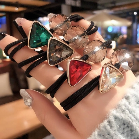 Élastique À Cheveux Bracelet Élégant Avec Strass Triangulaire Style Cristal Géométrique Corde À Cheveux Pour Femmes
