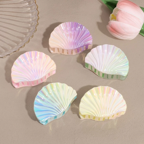 Mode Irillerend Schelp Haarklem Laser Parel Finish Zeemeermin Vorm Haaraccessoire Voor Dames Strandvakantie Stijl Sterke Grip Clip