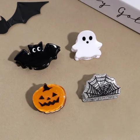 Mini Fermagli per Capelli in Acetato di Halloween Fantasma Zucca Ragnatela Pipistrello Teschio Cappello da Strega Accessori Capelli Donna
