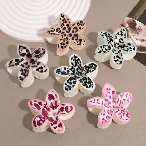 Pinze per Capelli a Fiore con Stampa Leopardata per Donna Grandi Fermagli a Forma di Fiore Eleganti Accessori per Capelli Verniciati