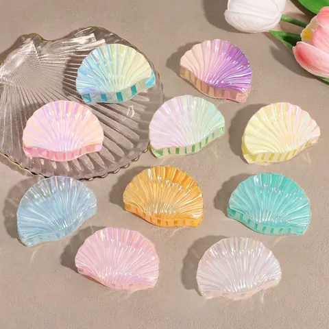 Mode Irillerend Schelp Haarklem Laser Parel Finish Zeemeermin Vorm Haaraccessoire Voor Dames Strandvakantie Stijl Sterke Grip Clip