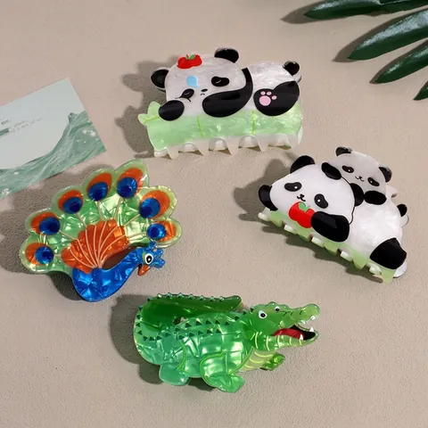 Simpatica Pinza per Capelli in Acrilico a Forma di Animale Panda Pavone Coccodrillo Accessori per Capelli alla Moda per Donna