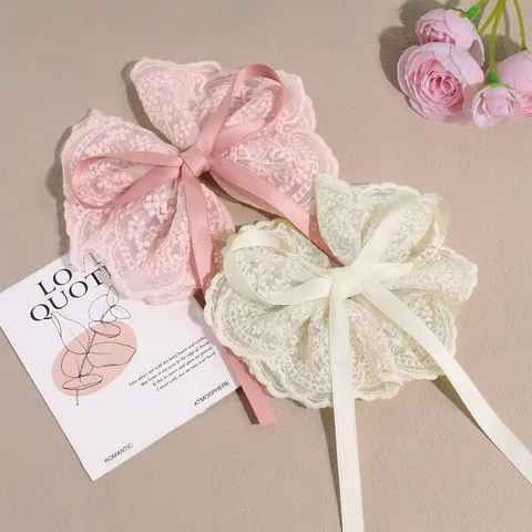 Sweet Lace Bow Hair Clip With Satin Ribbon Mesh Embroidery Spring Hairpin Retro Romantic Hair Accessory For Women Wedding Party