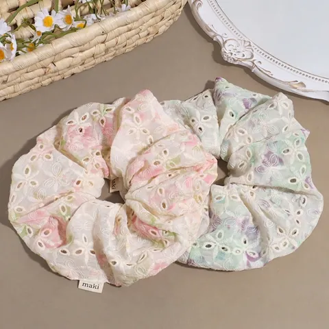Zoete Geborduurde Mesh Scrunchies Hoge Elasticiteit Grote Haaring Voor Vrouwen Elegante Paardenstaart Houder Haaraccessoires