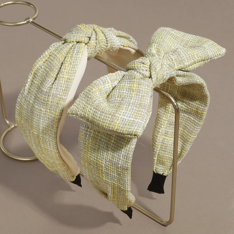 Cerchietto a Fiocco in Tweed a Quadri Vintage per Donna Elegante Cerchietto Annodato a Tesa Larga per Capelli Accessori Quotidiani