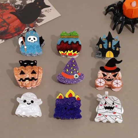 Halloween Fantasma Zucca Cappello da Strega Fermaglio per Capelli in Plastica Cartone Animato Pipistrello Ragno Castello Casa Infestata Accessori per Capelli Donna