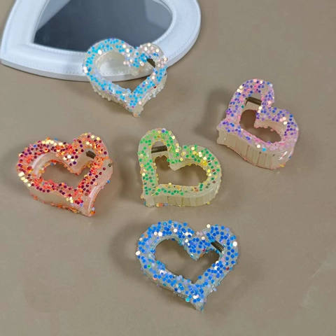 Fashion Glitter Sequin Heart Hair Claw Clips Set For Women Hollow Out Large Shark Clip Elegant Hair Styling Accessories