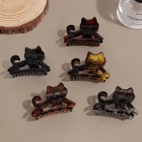 Pinza per Capelli a Forma di Gatto Vintage Carino Tartarugato Leopardato in Acetato per Donna Ragazza Accessori per Capelli