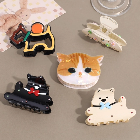 Acetate Hair Claw Clip Evil Eye Hamsa Hand Animal Cat Dog Fish Ribbon Striped Large Hair Jaw Clip Women Styling Accessory