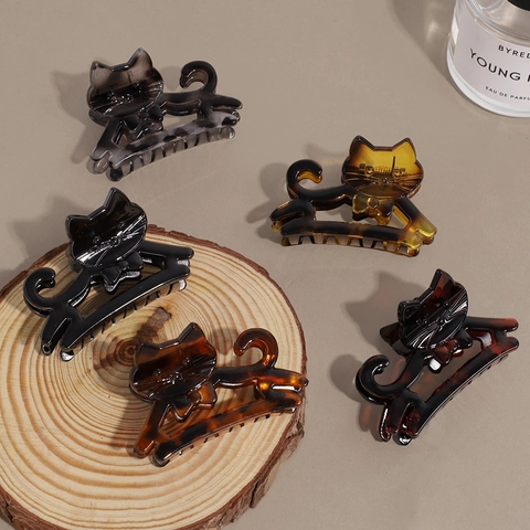 Pinza per Capelli a Forma di Gatto Vintage Carino Tartarugato Leopardato in Acetato per Donna Ragazza Accessori per Capelli
