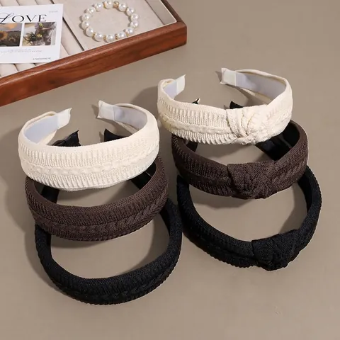 Diadema Ancha de Punto Vintage para Mujer Color Sólido Trenzada Nudo Retorcido Cinta Elástica para el Cabello Accesorio de Moda