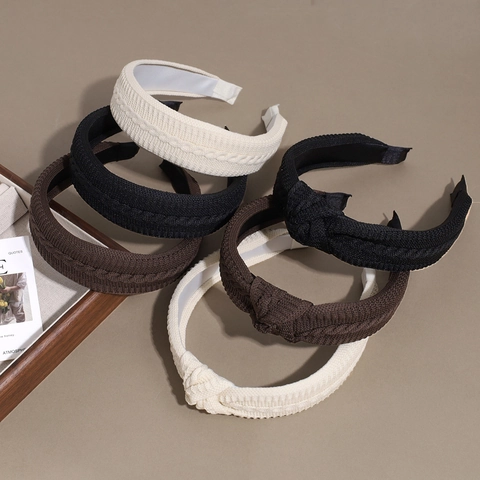 Diadema Ancha de Punto Vintage para Mujer Color Sólido Trenzada Nudo Retorcido Cinta Elástica para el Cabello Accesorio de Moda