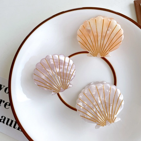 Pinza para el Pelo de Acetato con Forma de Concha y Líneas Doradas Dulce Textura de Mármol Accesorios para el Cabello