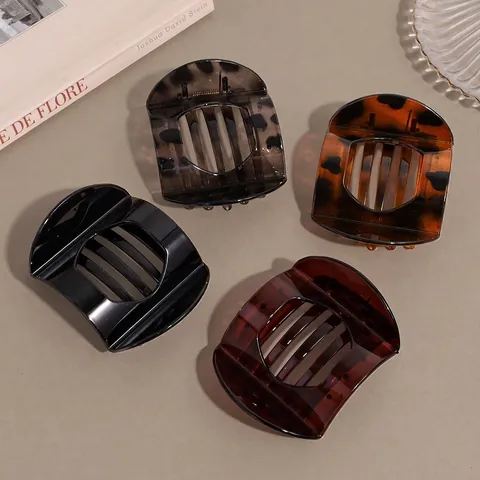 Vintage Leopardenmuster ABS Haarklammer Große Matte Flache Entenschnabelklammer Mode Haarschmuck Für Damen Tägliches Styling