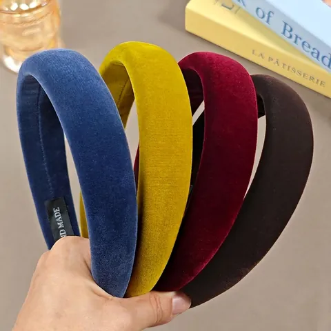 Solid Color Velvet Padded Headband Wide Sponge Hair Hoop Vintage Handmade Soft Thickened Fashion Hair Accessories For Women