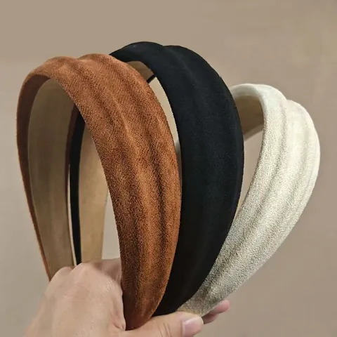 Women Padded Headband Suede Texture Cloth Thickened Wide Edge Solid Color Hair Band Vintage Fashion Daily Hair Accessory