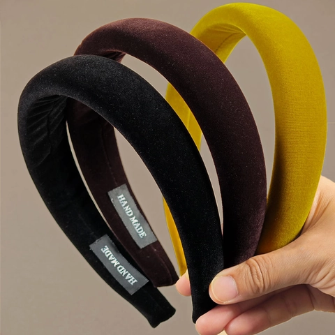 Solid Color Velvet Padded Headband Wide Sponge Hair Hoop Vintage Handmade Soft Thickened Fashion Hair Accessories For Women