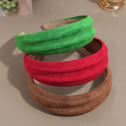 Women Padded Headband Suede Texture Cloth Thickened Wide Edge Solid Color Hair Band Vintage Fashion Daily Hair Accessory