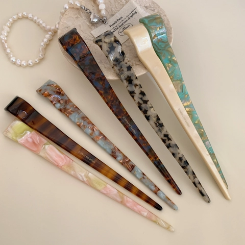 French Vintage Acetate Hair Stick Elegant Marble Tortoiseshell Pattern Hair Pin Minimalist Wave Shape Hair Accessories For Women