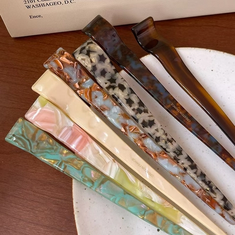 French Vintage Acetate Hair Stick Elegant Marble Tortoiseshell Pattern Hair Pin Minimalist Wave Shape Hair Accessories For Women