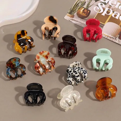 Molla per Capelli in Acetate Stile Francese Fatta a Mano Motivo Leopardato Tartarugato Marmo Etichetta Dorata Piccola Molla a Zucca Accessori Capelli