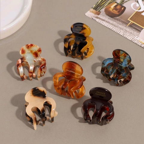 Molla per Capelli in Acetate Stile Francese Fatta a Mano Motivo Leopardato Tartarugato Marmo Etichetta Dorata Piccola Molla a Zucca Accessori Capelli