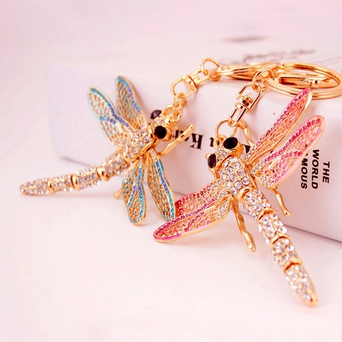 Portachiavi Libellula in Lega di Zinco con Strass per Donna Pendente Insetto in Smalto Colorato Portachiavi Charm per Borsa Gioielli Regalo