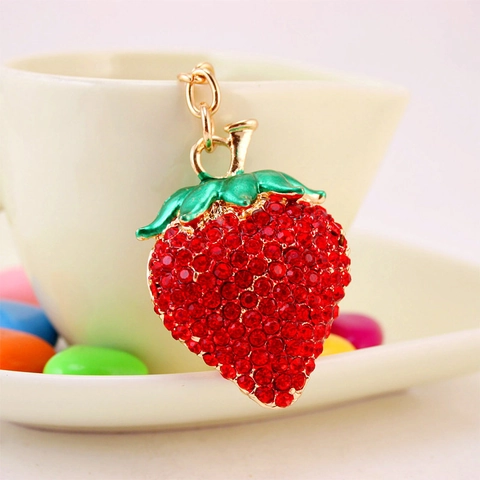 Llavero Creativo de Fresa con Diamantes de Imitación para Mujer Aleación de Oro Esmalte Rojo Colgante para Bolso Accesorios