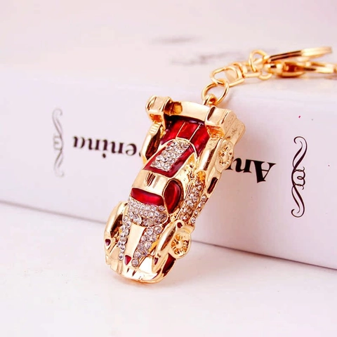 Zinc Alloy Car Model Keychain With Rhinestone Embellishment Enamel Finish Sports Car Key Ring Bag Pendant Gift