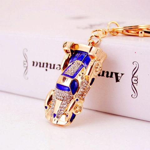 Zinc Alloy Car Model Keychain With Rhinestone Embellishment Enamel Finish Sports Car Key Ring Bag Pendant Gift