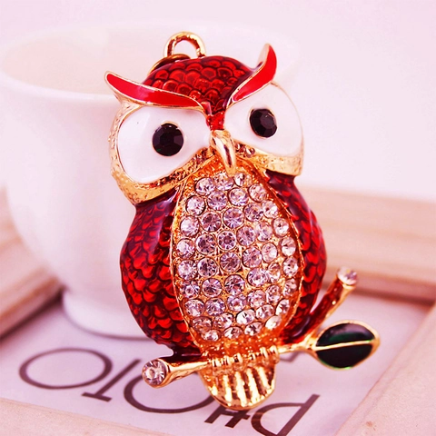 Cute Zinc Alloy Rhinestone Owl Keychain With Enamel Colorful Animal Bag Charm Keyring For Women Jewelry Decoration Gift