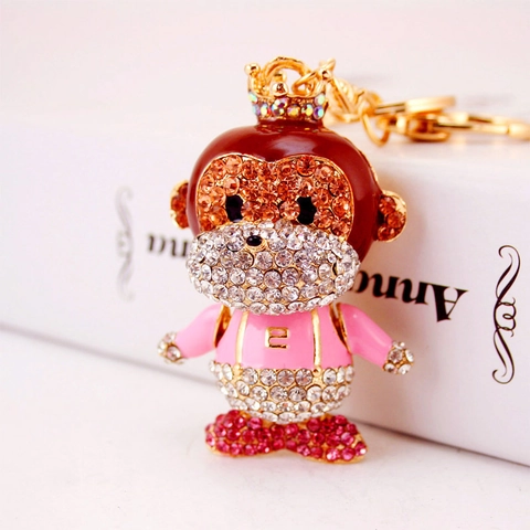 Simpatico Portachiavi Scimmia con Corona in Lega di Zinco Strass Smalto Pendente Animale per Auto Borsa Donna Regalo