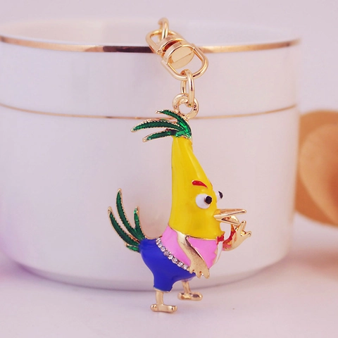 Cute Cartoon Rooster Enamel Keychain With Rhinestones Zinc Alloy Metal Hanging Ornament For Bag Backpack Key Ring Gift