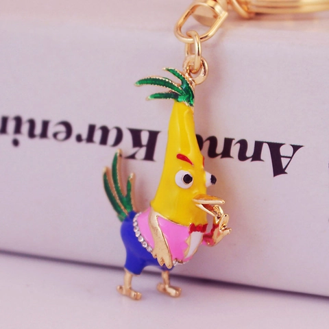 Cute Cartoon Rooster Enamel Keychain With Rhinestones Zinc Alloy Metal Hanging Ornament For Bag Backpack Key Ring Gift