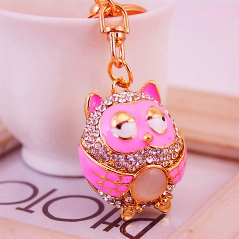 Schattige Uil Sleutelhanger Zinklegering Strass Kattenoogsteen Tas Bedeltje Creatieve Emaille Dier Hanger Sieraden