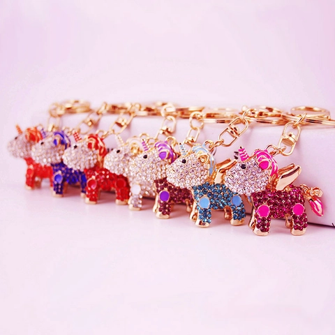 Niedlicher Strass Einhorn Schlüsselanhänger Zinklegierung Metall Taschenanhänger Für Damen Kinder Tierform Eingelegtes Geschenk